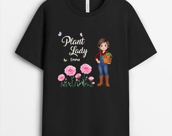 Personalized Plant Lady Birth Flower T-Shirt, Funny Gift For Her From Friend Family, Gardener Plant Botanical Tee, Birthday Christmas Gift