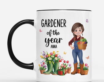 Personalized Gardener Of The Year Plant Coffee Mug, Gift For Gardener, Award Ceramic Cup Custom Name, Birthday Christmas Keepsake Gift