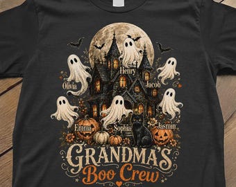 Personalized Grandma's Boo Crew T-Shirt, Funny Gift For Grandma From Grandkids, Ghost Family Matching Halloween Tee, Birthday Halloween Gift
