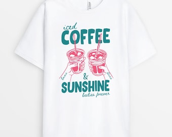 Personalized Iced Coffee And Sunshine Besties Shirt, Gift For Best Friend From Bestie, Custom Name BFF Summer Tee, Summer Party Gift