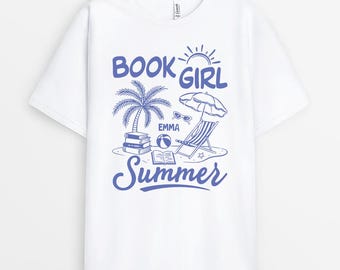Camiseta de verano personalizada para amantes de los libros, regalo para ella de parte de la familia, camiseta personalizada con nombre para leer en la playa, regalo para fiestas de cumpleaños, vacaciones y verano.
