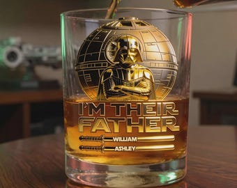 Personalized I'm Their Father Whiskey Glass, Custom Star War Dad Rocks Glass with Kids Names, Funny Father’s Day Gift for Dad, Dadalorian
