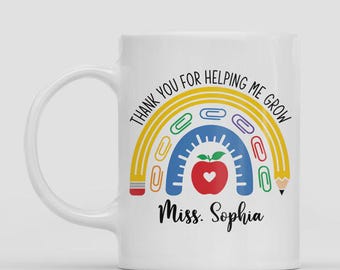 Personalized Thank You For Helping Me Grow  Coffee Mug, Appreciation Gift For Teacher, Ceramic Cup Custom Name, Back To School Birthday Gift