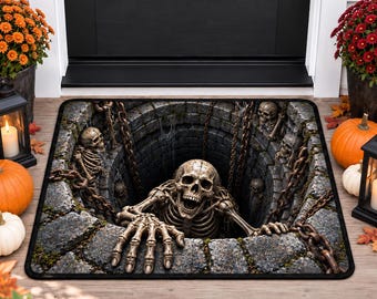 3D Skeleton Halloween Doormat, Optical Illusion Non-Slip Welcome Mat, Spooky Porch Rug, Gift for Horror Lovers, Haunted House Decor