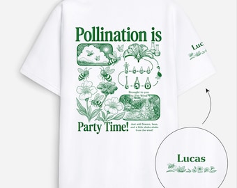 Personalized Pollination Party Time Bee Botanical Shirt, Gift For Gardener From Friends, Retro Science Nature Flower Tee, Gardening Gift