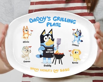 Personalized Dad's Grilling Plate, Custom Dad BBQ Platter With Kids Names, Father’s Day Gift For Daddy, Grill Master Daddy Birthday Gift