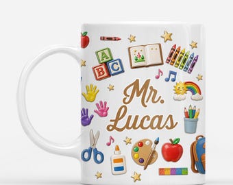 Personalized Teacher Name 3D Effect Mug, Gift For Teachers From Student, Classroom Supplies Coffee Cup, Back To School Teacher Birthday Gift
