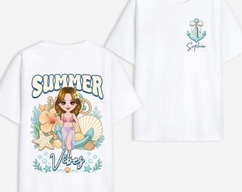 Personalized Summer Vibes Beach Shirt, Gift For Her From Friend Family, Custom Name Mermaid Anchor Cute Summer Tee, Summer Party Gift