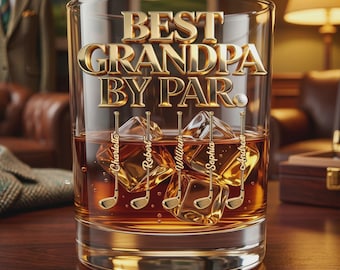 Personalized Best Papa By Par Whiskey Glass, Custom Golf Dad Rocks Glass with Grandkids Names, Father’s Day Gift for Golfer Papa Grandpa Dad