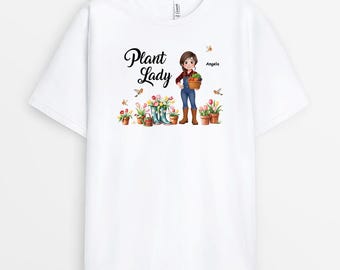 Personalized Plant Lady Garden T-Shirt, Gift For Plant Lover From Family, Custom Name Floral Gardening Tee, Christmas Birthday Keepsake Gift