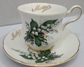 Vintage Royal Grafton Mother Lily of the Valley theekopje en schotel van bone china.