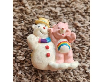 Vintage Care Bears Cheer Bear Snowman Christmas Ornament 2005 TCFC Pink Rainbow