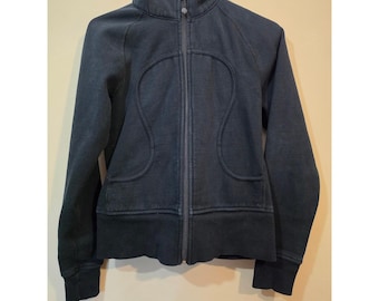 Felpa con cappuccio e zip intera Lululemon Scuba vintage, giacca in pile nera da donna, taglia 6