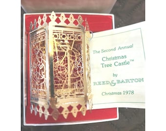 Anillo vintage de 1978 de Reed & Barton "El segundo castillo anual del árbol de Navidad" de oro de 20k.