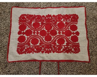 Vintage húngaro Kalotaszeg bordado a mano funda de almohada rojo Írásos arte popular
