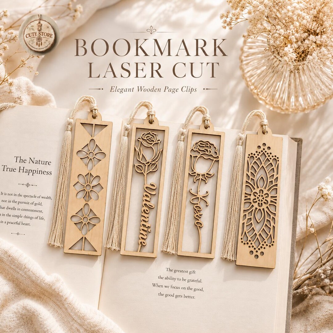 Laser Cut Wooden Bookmark Set | Rose Bookmarks | Valentine XOXO Gift ...