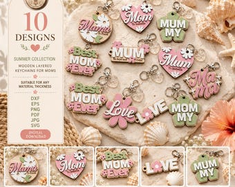Mother's Day Keychains SVG Bundle | Laser Cut Keychain Files | Gift for Mom Templates | Glowforge Cricut CNC Instant Download