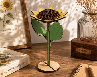 Sunflower Laser Cut SVG | 3D Wooden Flower Template | Glowforge Files | DIY Floral Decor