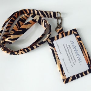 Tiger Stripe Print Cotton Clip On  ID Holder with Hidden Cash Stash and Matching Lanyard with Optional Breakaway Clip