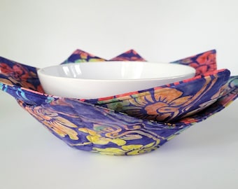 Microwavable Bowl Cozy, Quilted Cotton Hot Pad, Bedside Organizer