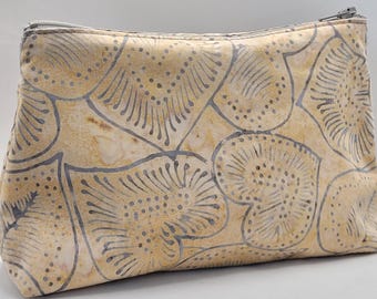 Batik Cotton Zipper Pouch, Lined Cosmetic Travel Bag