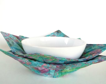 Microwavable Bowl Cozy, Contoured Cotton Hot Pad, Reversible