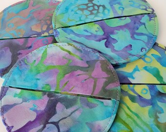 Batik Cotton Slipper Coasters, Stemware Coasters, Handmade