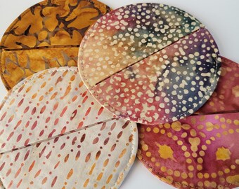 Batik Cotton Slipper Coasters, Stemware Charms, Set of 4