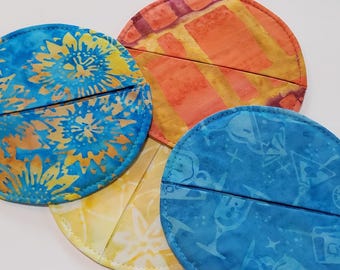 Batik Cotton Slipper Coasters, Stemware Charms, Set of 4