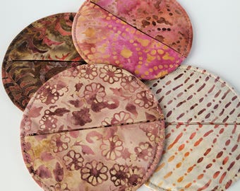 Batik Cotton Slipper Coasters, Stemware Charms, Set of 4