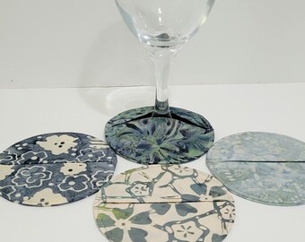Batik Cotton Slipper Coasters, Stemware Charms, Set of 4