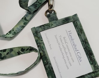 Batik Cotton Lanyard ID Holder, Forest Green, Hidden Cash Stash