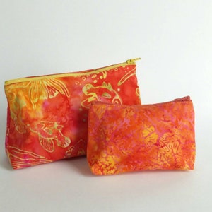 Cosmetic Bag, Purse Organizer Bag,  Purse Travel Bag, Diaper Bag Organizer, Lined Batik Cotton Zipper Pouch Bag