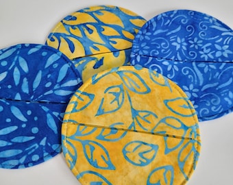 Batik Cotton Slipper Coasters, Stemware Charms, Set of 4