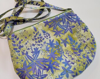 Batik Cotton Crossbody Bag, Padded Phone Purse