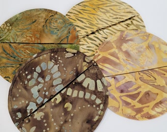 Handcrafted Batik Cotton Slipper Coasters, Stemware Charms, Set of 4