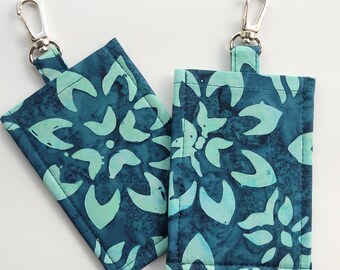 Tropical Floral Batik Clip On Luggage Tag, Cotton ID Holder with Hidden Cash Stash