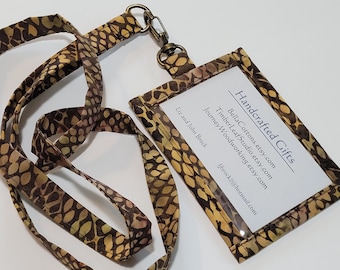 Snake Print Batik Cotton Lanyard ID Holder with Cash Stash