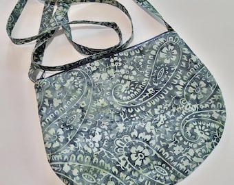 Batik Cotton Crossbody Bag, Padded Phone Purse