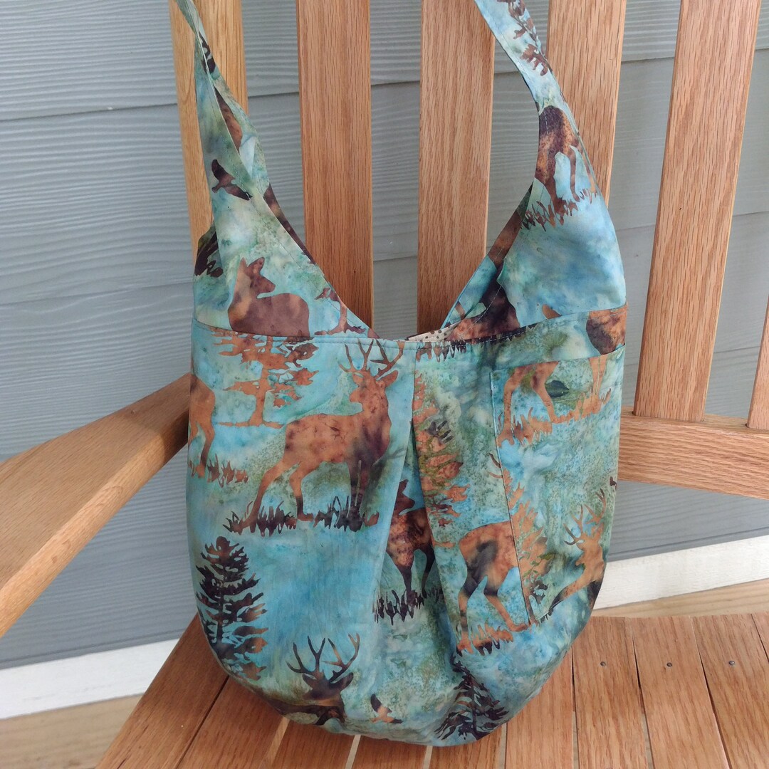 Deer Batik Purse, Travel Hobo Bag Batik Cotton Original Design Hobo