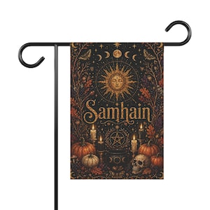 Bandera de jardín/estandarte para casa con altar de brujas de Samhain, decoración de otoño para Halloween.
