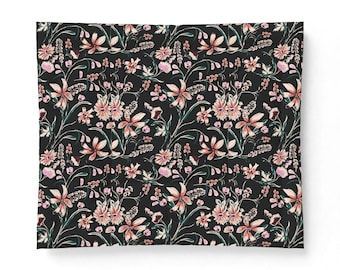 Vintage Pink Floral Cotton Comforter | Dark Botanical Bedding