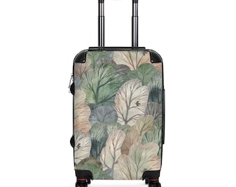 Watercolor Leaf Pattern Suitcase | Botanical Travel Luggage