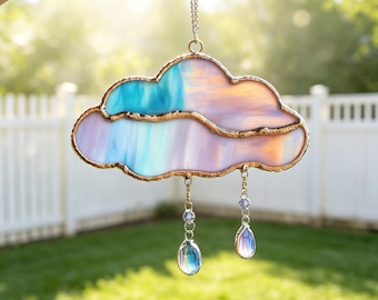 Original Minimalist Pastel Sunset Cloud Stained Glass Suncatcher, Stained Glass Sky Cloud Window Hanging, Bedroom Windows Decor, Unique Gift