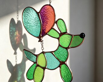 Stained Glass Dachshund Balloon Suncatcher, Handmade Sausage Dog Light Catcher, Personalized Pet Lover Gift for Windows, Unique Home Decor