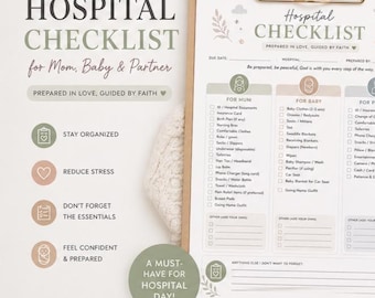 Lista de verificación para el hospital (imprimible) / Mamá, bebé y pareja / Lista de verificación basada en la fe / Lista de maternidad / PDF