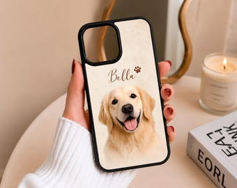 Iphone Case Dog, Personalized Phone Case, Pet Portrait Case with Name, Dog Lover Gift, Pet Memorial Case