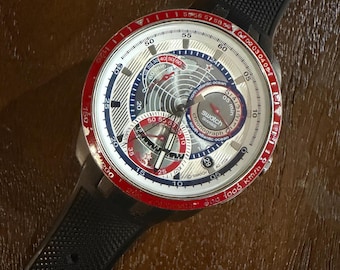 Swatch Irony Chrono Retrograde Uhr, Edelstahl, schwarzes Silikonarmband