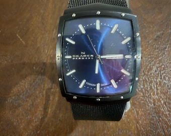 Skagen Denmark 396LTMN Men's Titanium Watch | Blue Sunray Dial, Minimalist Danish Design, Stainless Mesh Bracelet | New Battery, Working