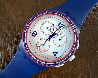 Swatch Fast Servier Chronograph – Roland Garros 2015 French Open Blau Weiß Rot